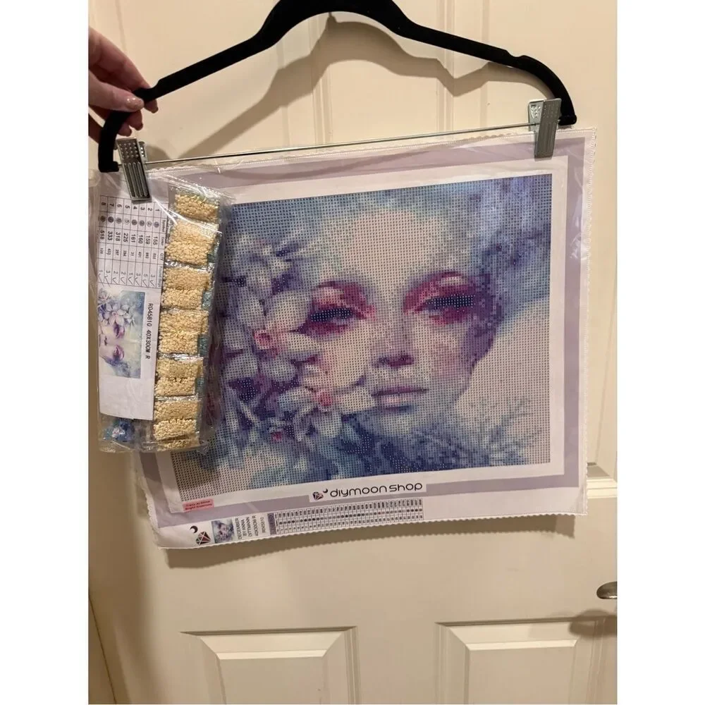 Anna Floral Portrait Diamond Painting Kit in Purple, Pink, Blue